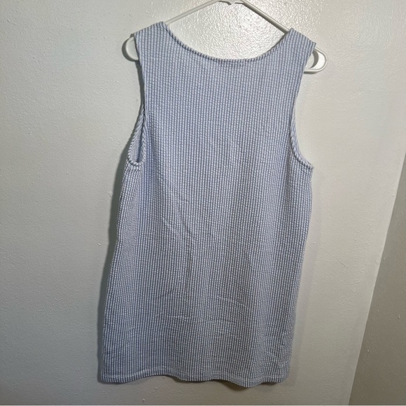 Green Envelope Sleeveless Shift Dress Blue White Seersucker XL - Picture 5 of 8